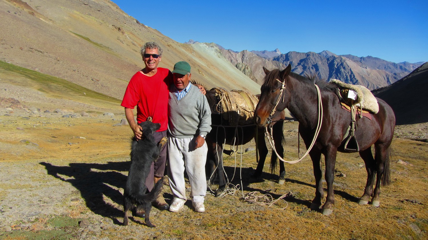 Alfred with Mario, our mule and horse drover to the base camp of Volcan Tinguiririca